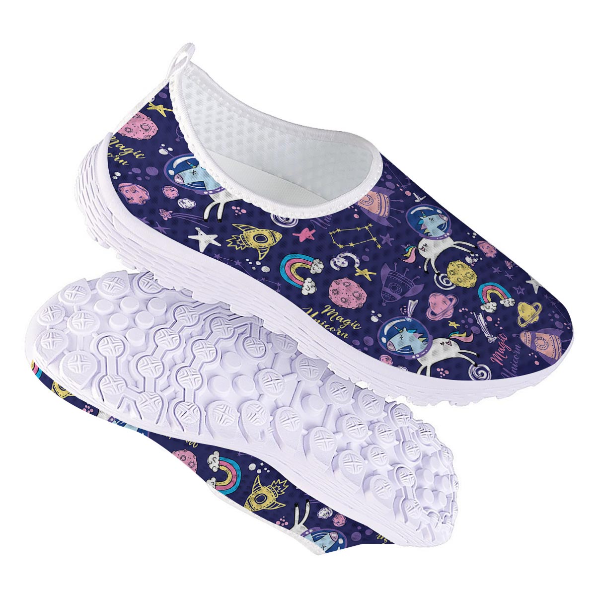 Unicorn Space Astronaut Print Pattern Nurse Shoes-grizzshop