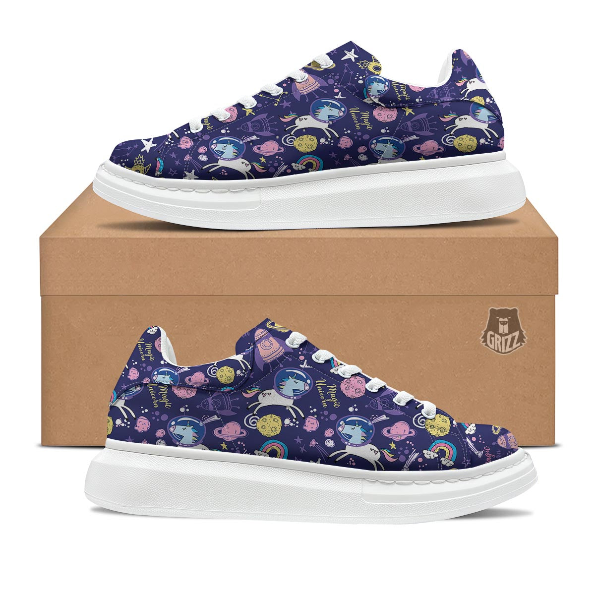Unicorn Space Astronaut Print Pattern Platform Shoes-grizzshop