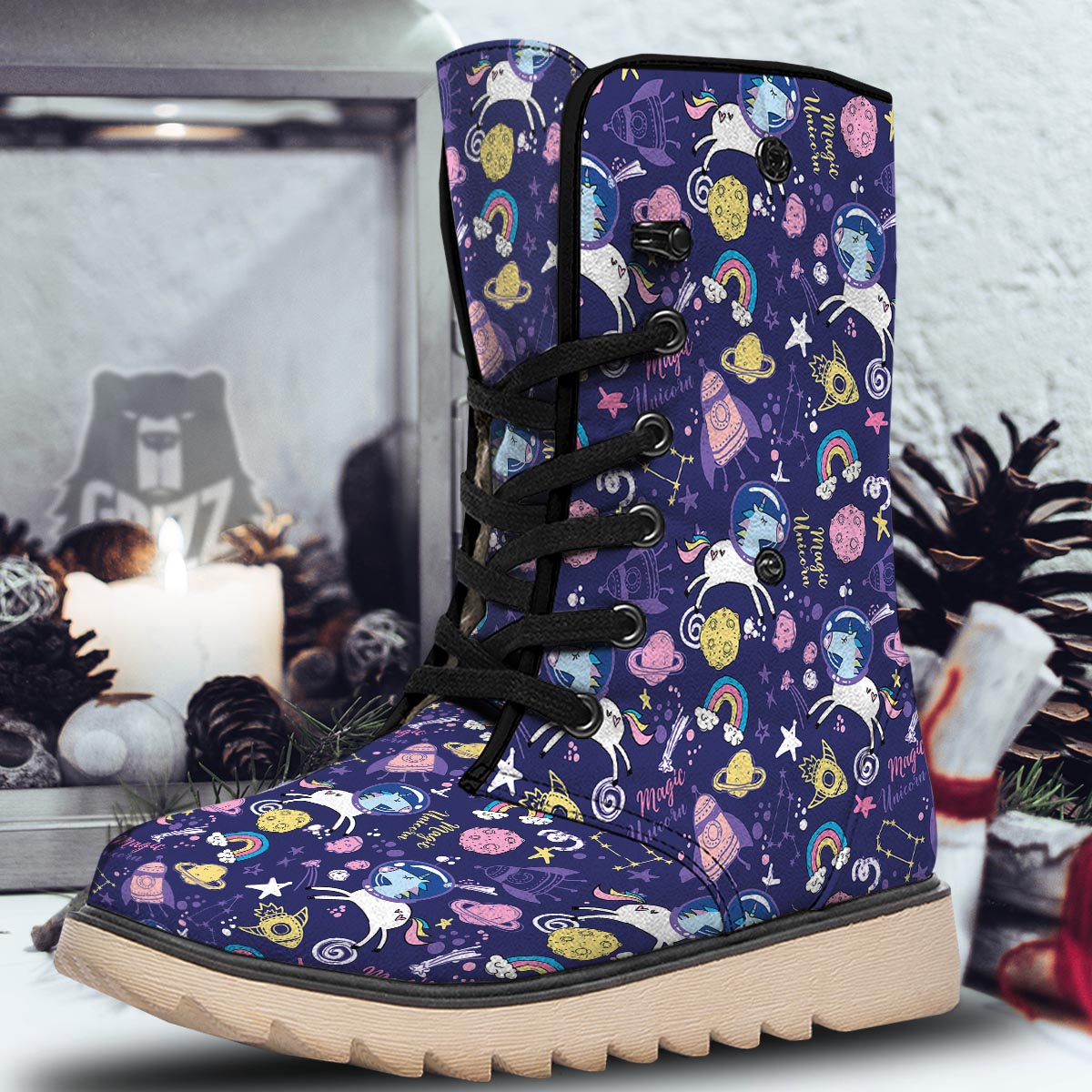 Unicorn Space Astronaut Print Pattern Snow Boots-grizzshop