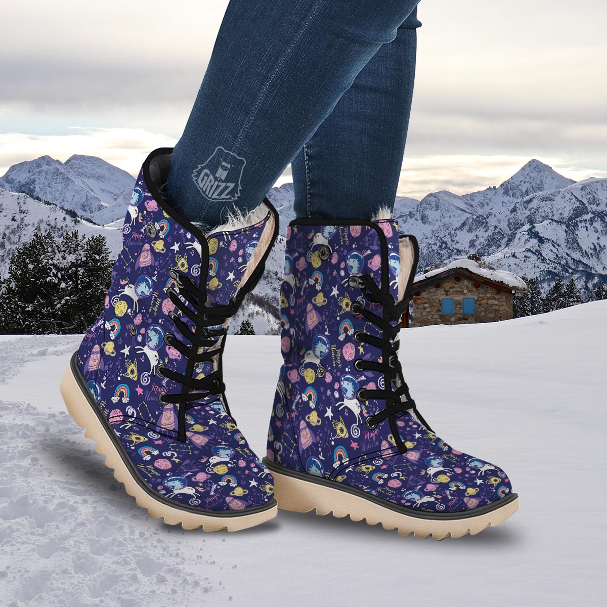 Unicorn Space Astronaut Print Pattern Snow Boots-grizzshop
