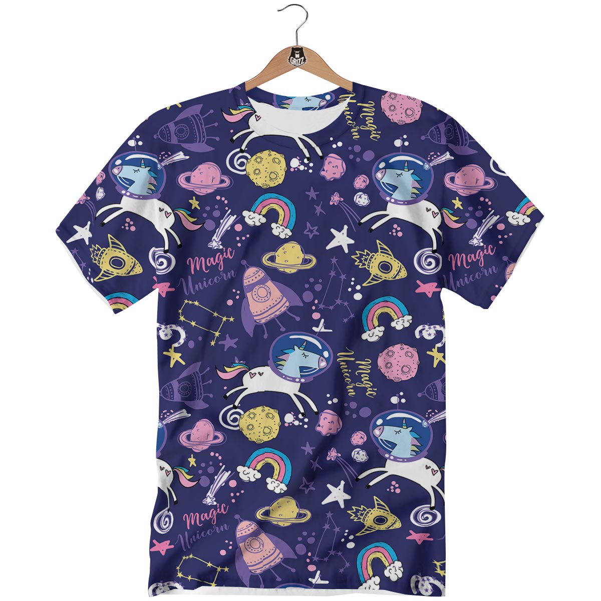 Unicorn Space Astronaut Print Pattern T-Shirt-grizzshop