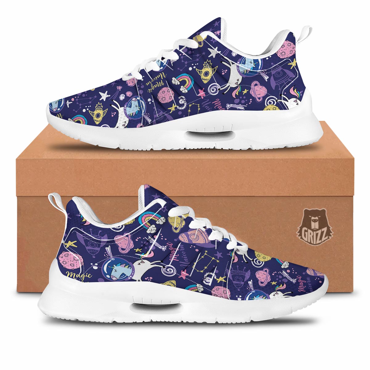Unicorn Space Astronaut Print Pattern Tennis Shoes-grizzshop