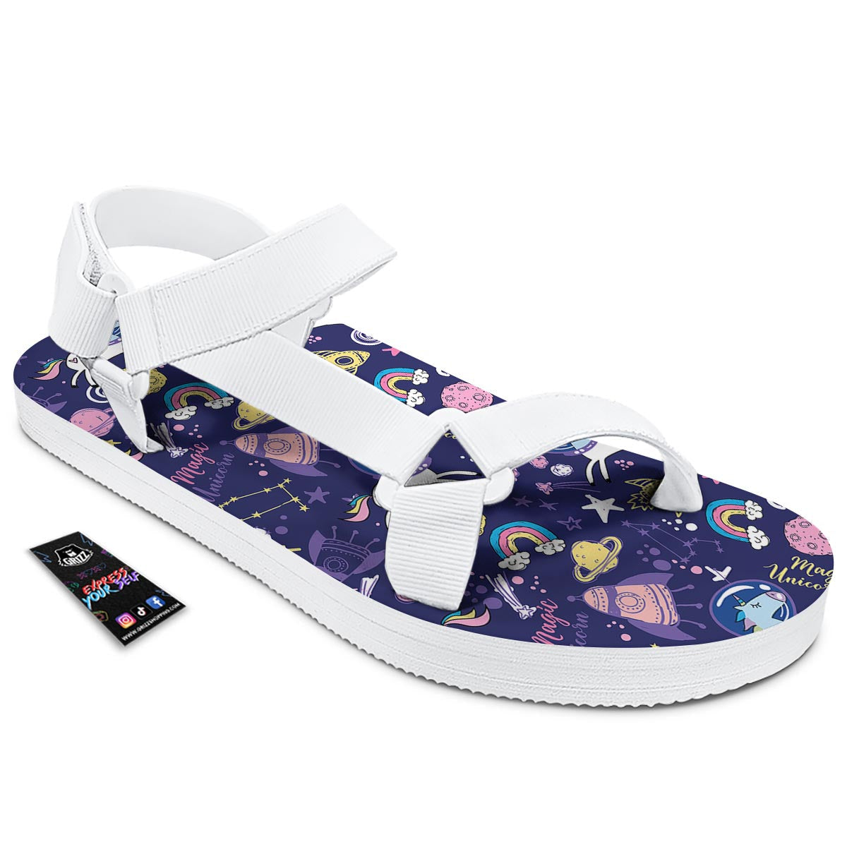 Unicorn Space Astronaut Print Pattern White Open Toe Sandals-grizzshop