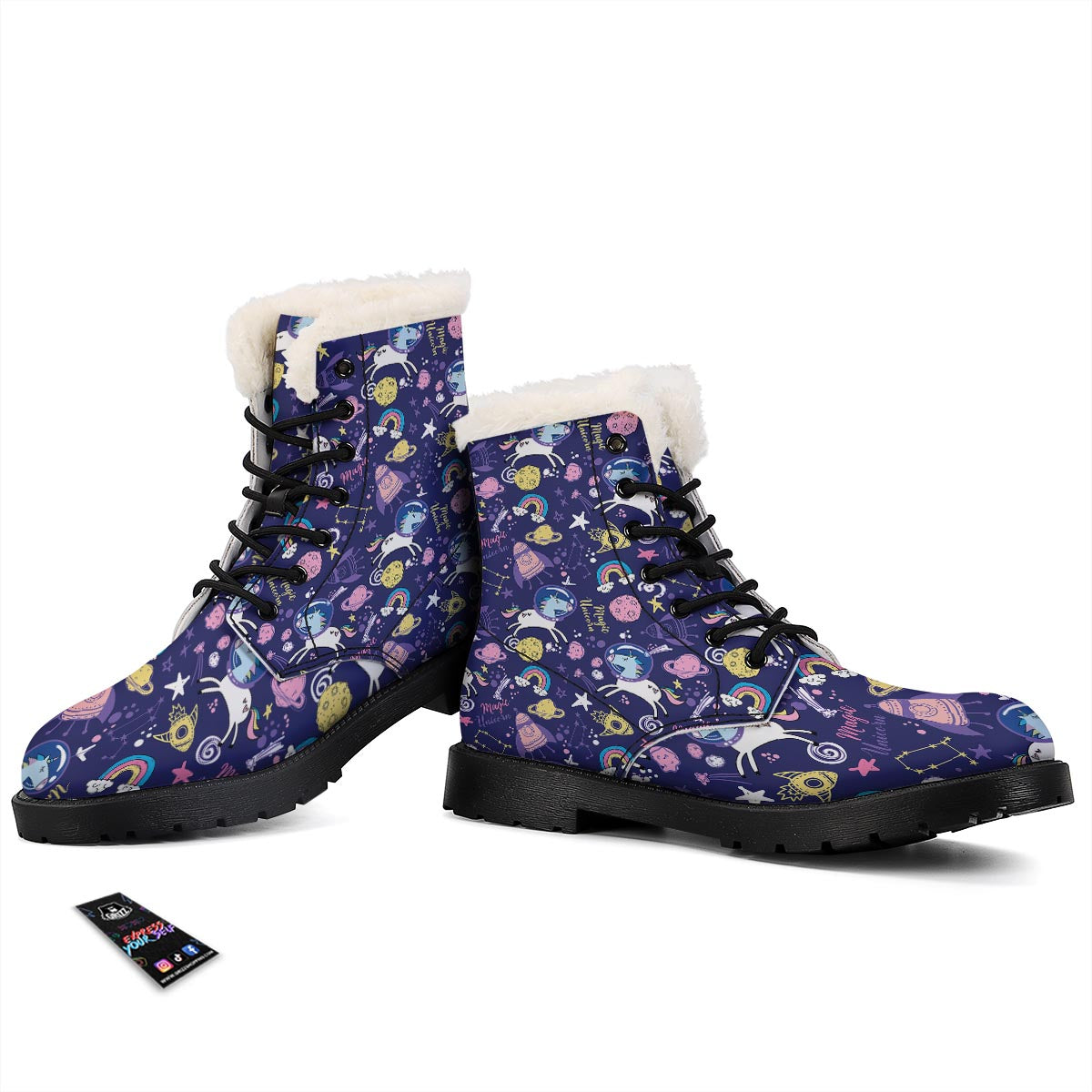Unicorn Space Astronaut Print Pattern Winter Boots-grizzshop