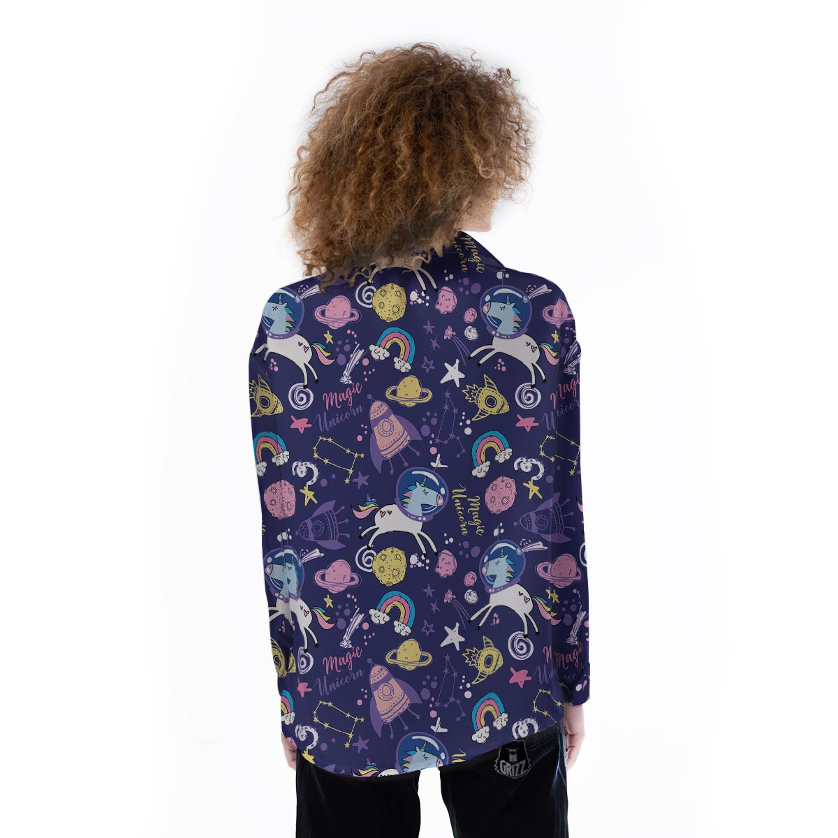 Unicorn Space Astronaut Print Pattern Women's Long Sleeve Shirts-grizzshop