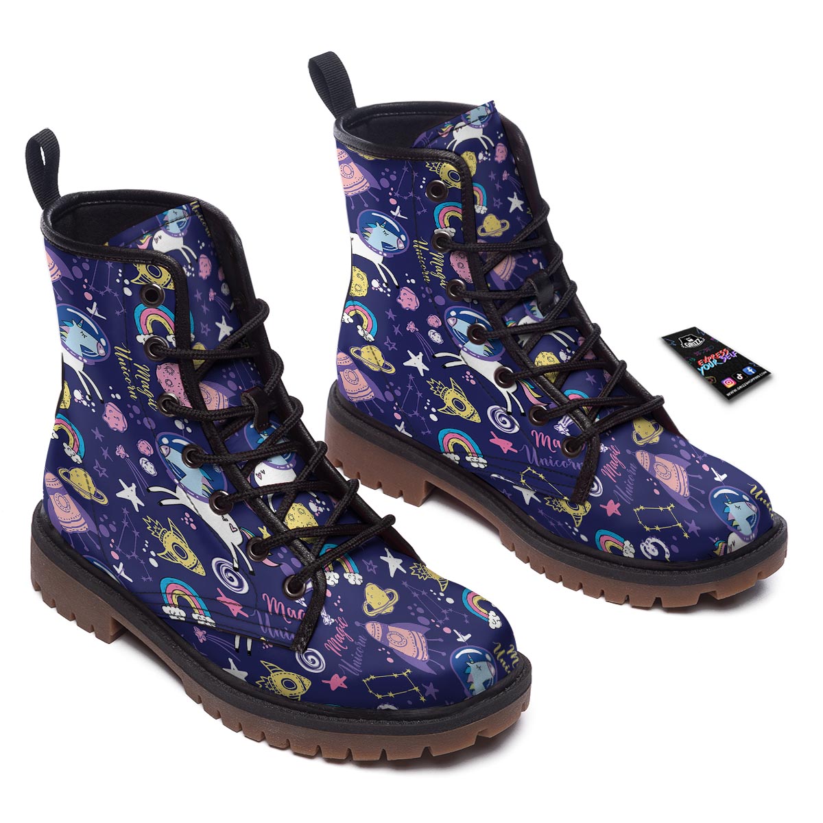 Unicorn Space Astronaut Print Pattern Work Boots-grizzshop