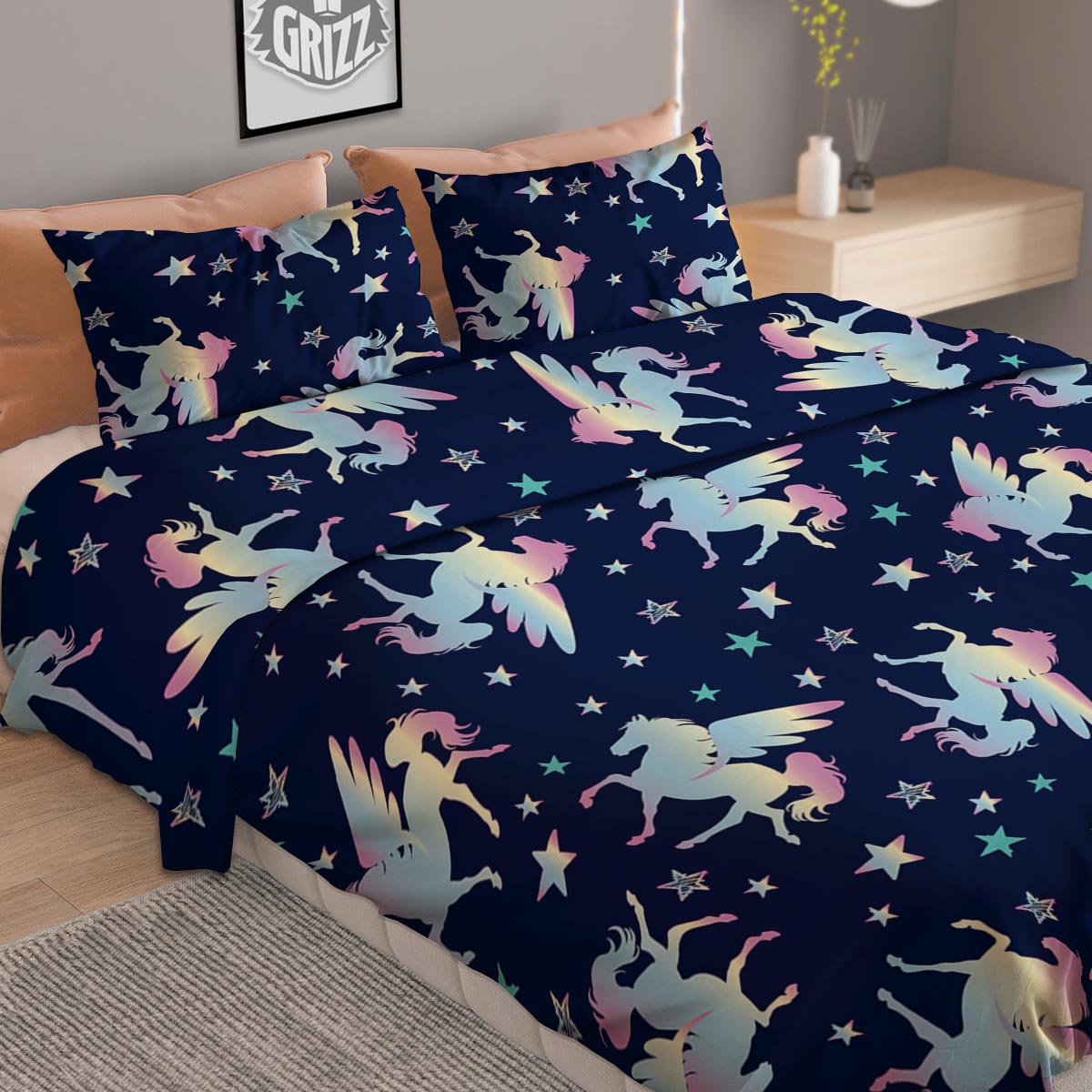 Unicorn Star Fairy Print Pattern Duvet Cover Bedding Set