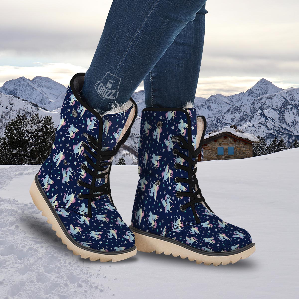 Unicorn Star Fairy Print Pattern Snow Boots-grizzshop
