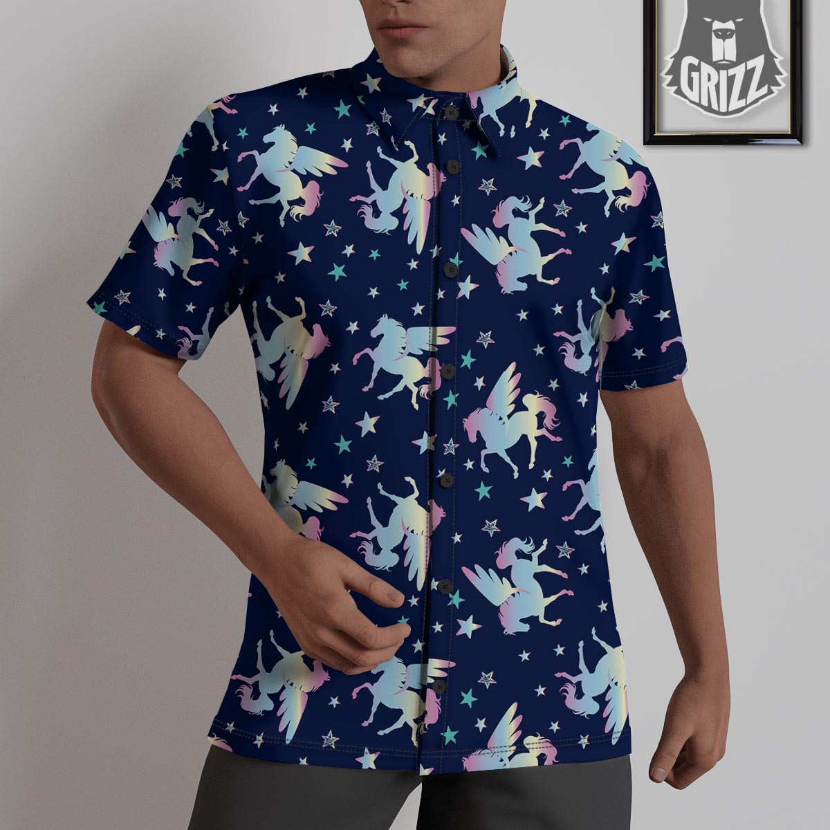 Unicorn Star Fairy Print Pattern Untucked Shirts-grizzshop