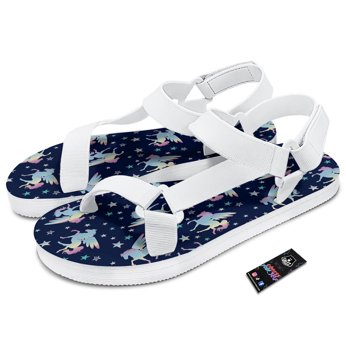 Unicorn Star Fairy Print Pattern White Open Toe Sandals-grizzshop