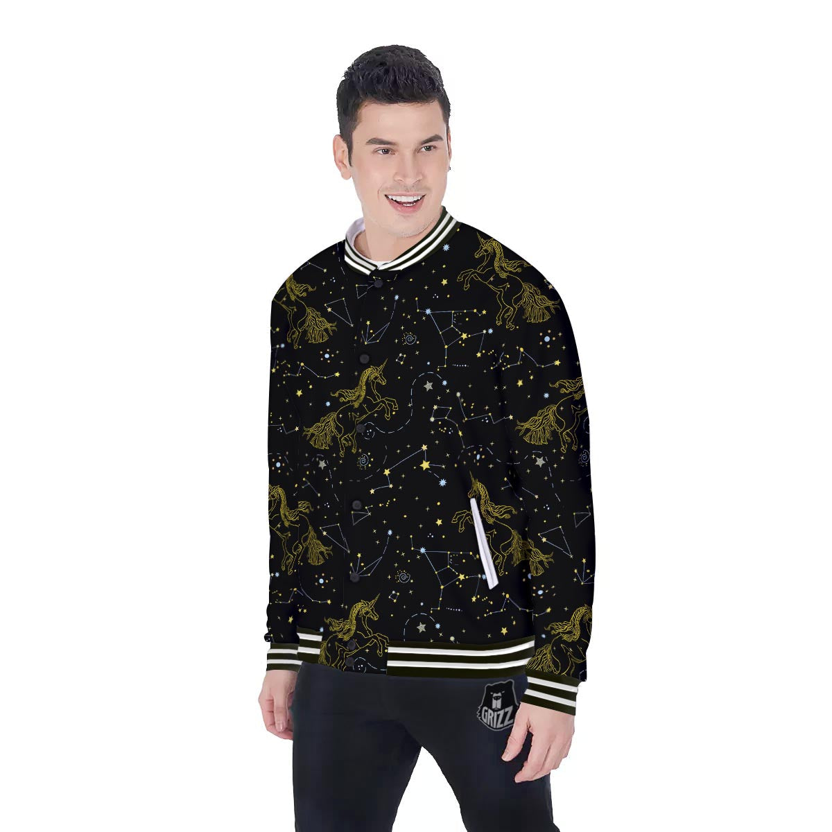 Unicorn Star Space Print Pattern Baseball Jacket-grizzshop