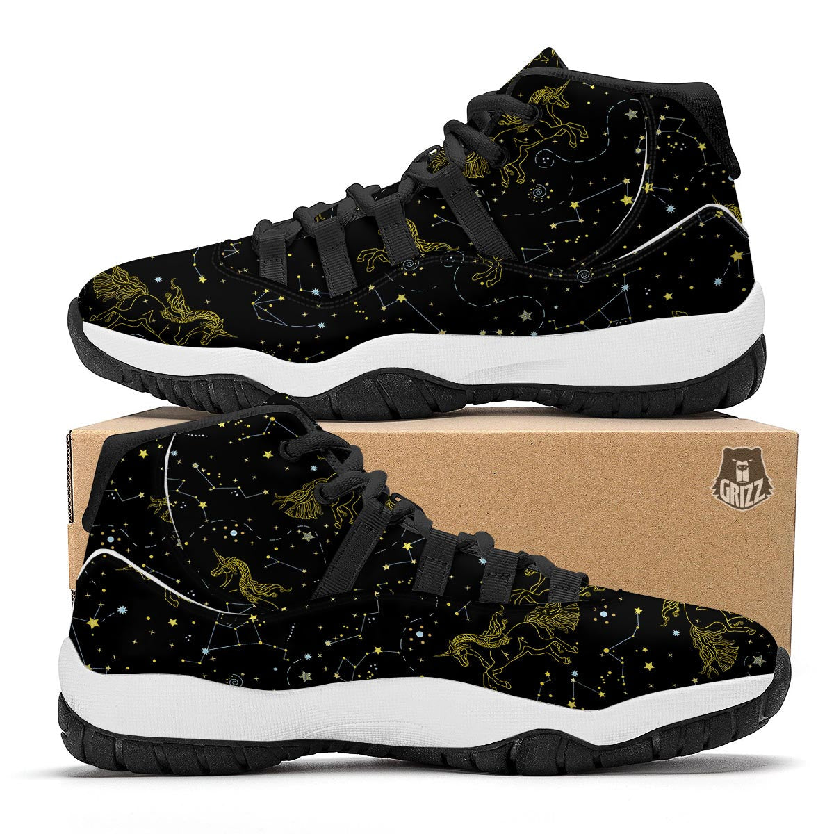 Unicorn Star Space Print Pattern Black Bball Shoes-grizzshop