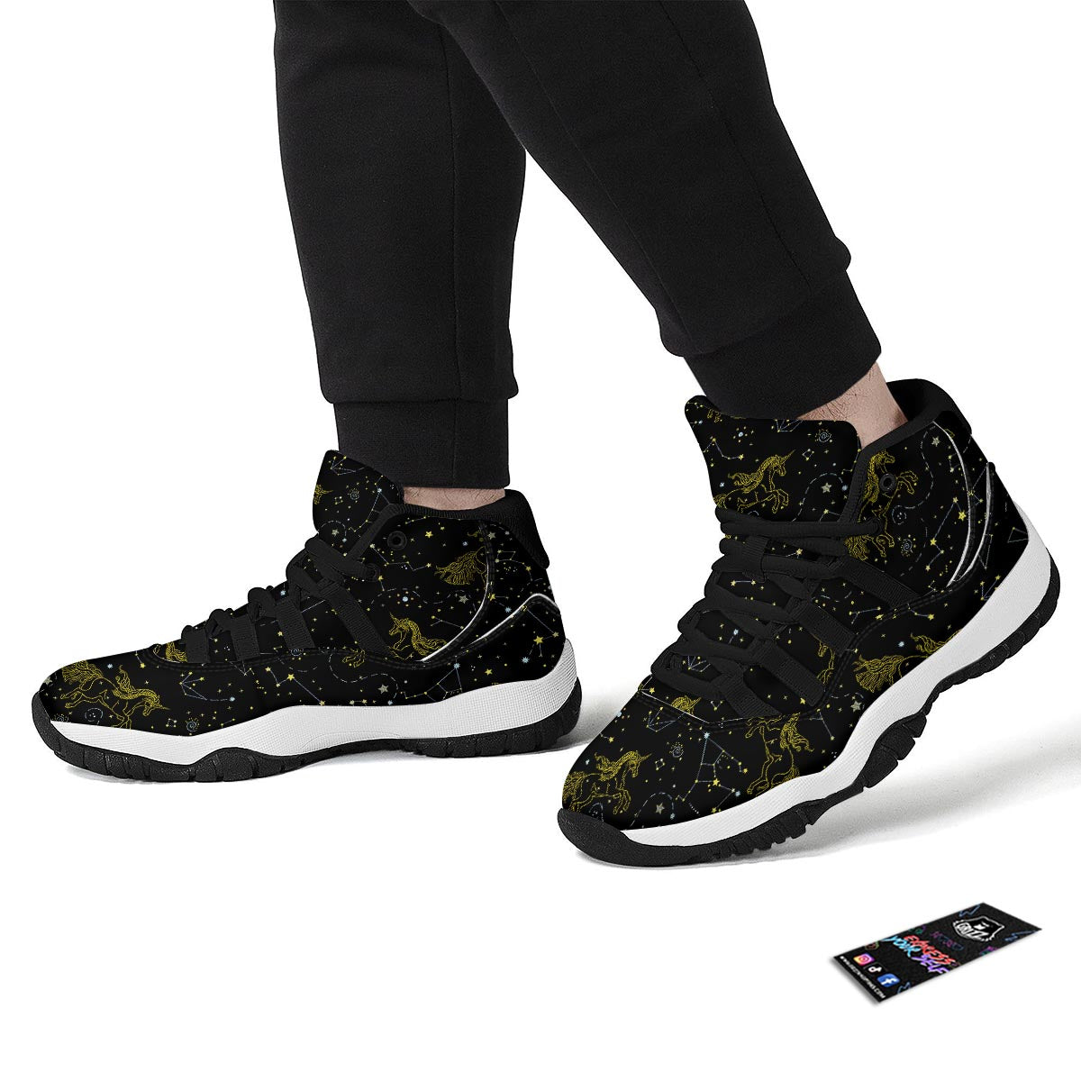 Unicorn Star Space Print Pattern Black Bball Shoes-grizzshop