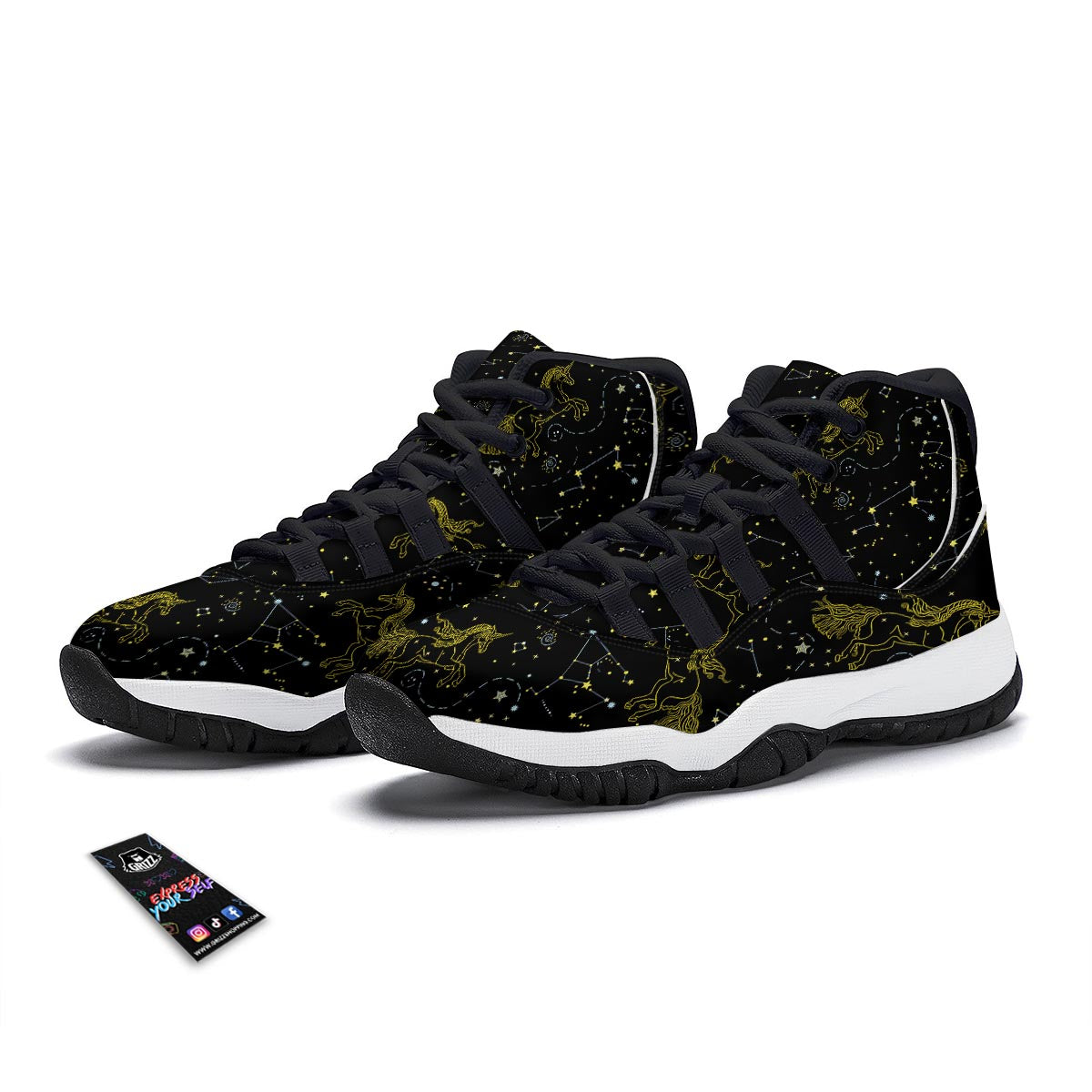 Unicorn Star Space Print Pattern Black Bball Shoes-grizzshop