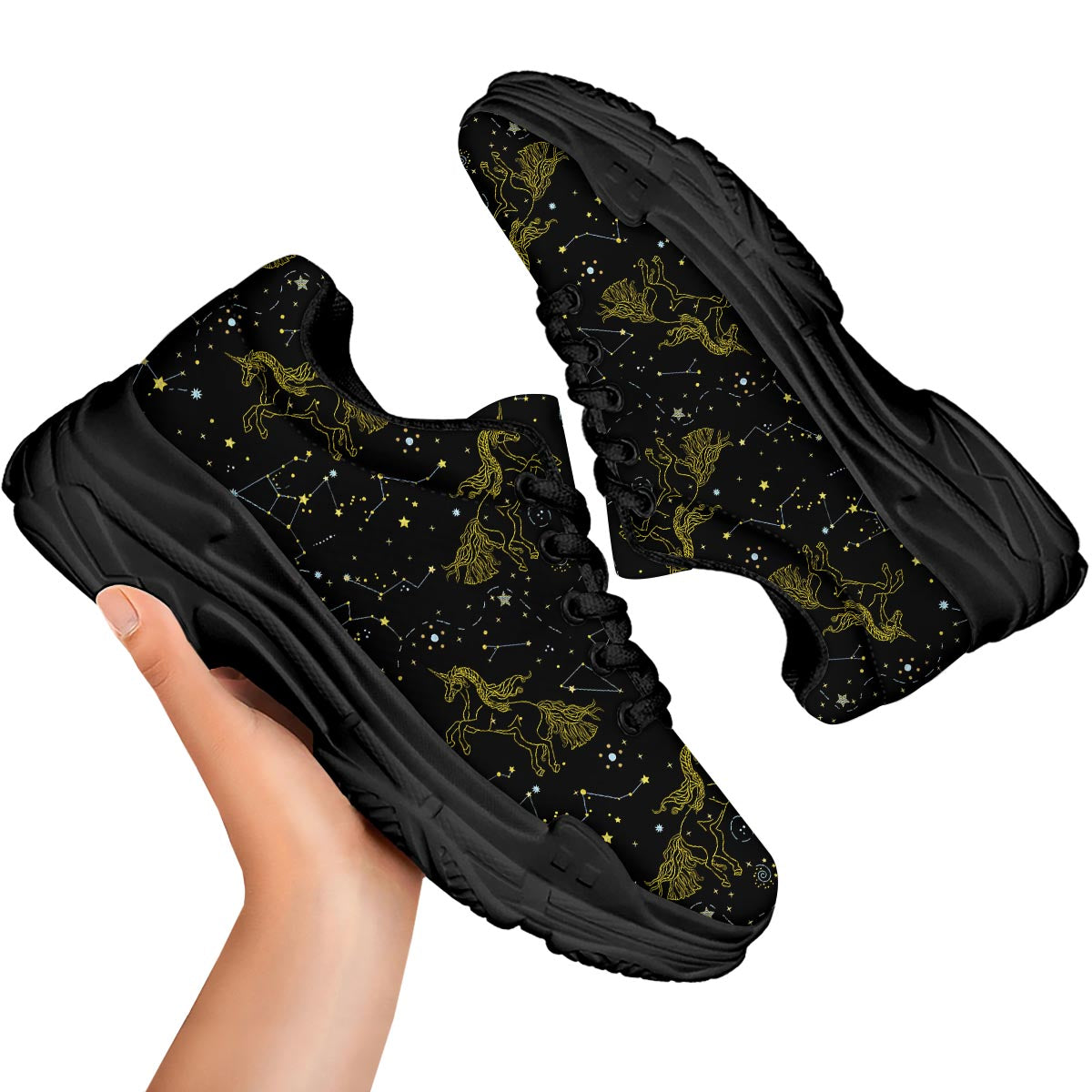 Unicorn Star Space Print Pattern Black Chunky Shoes-grizzshop