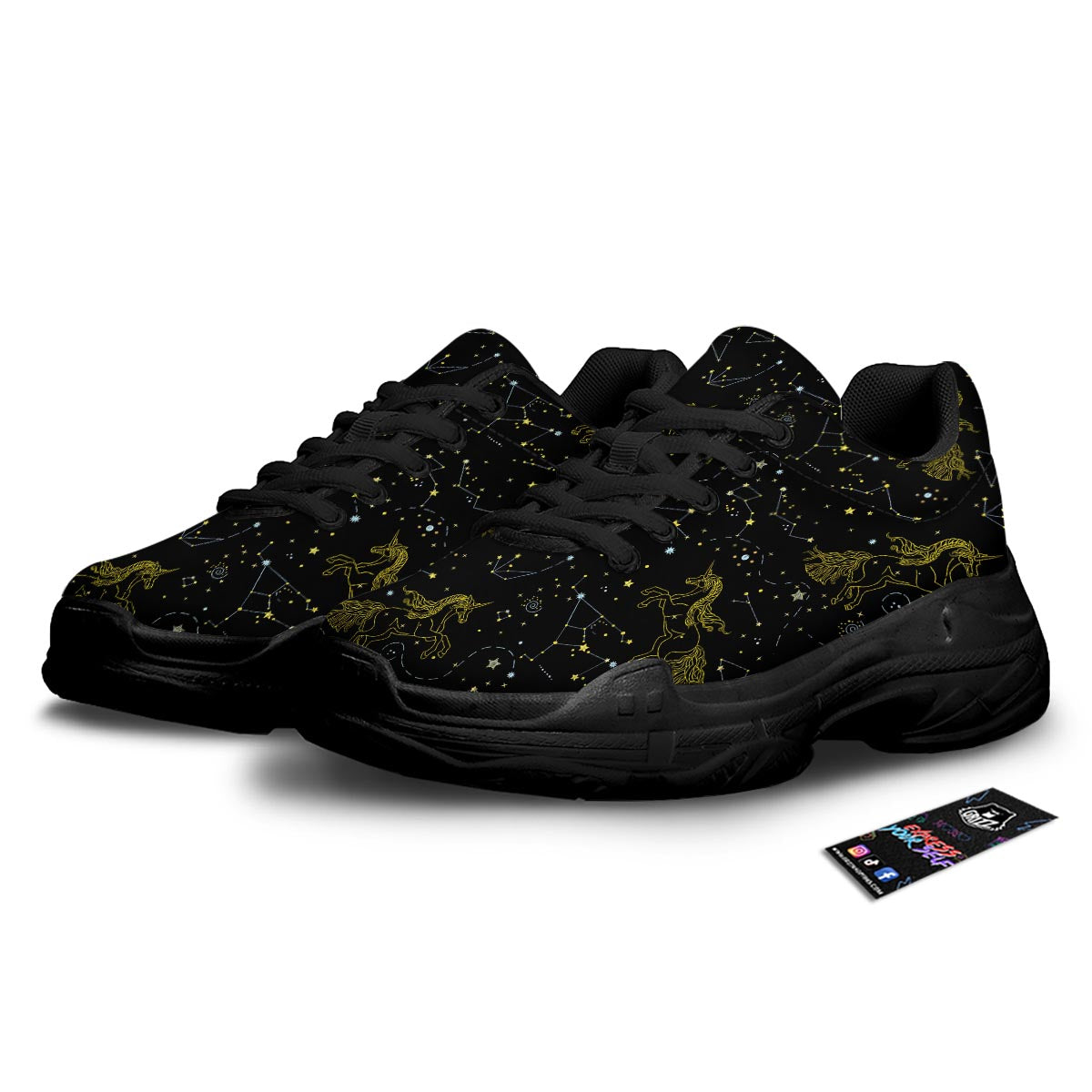 Unicorn Star Space Print Pattern Black Chunky Shoes-grizzshop