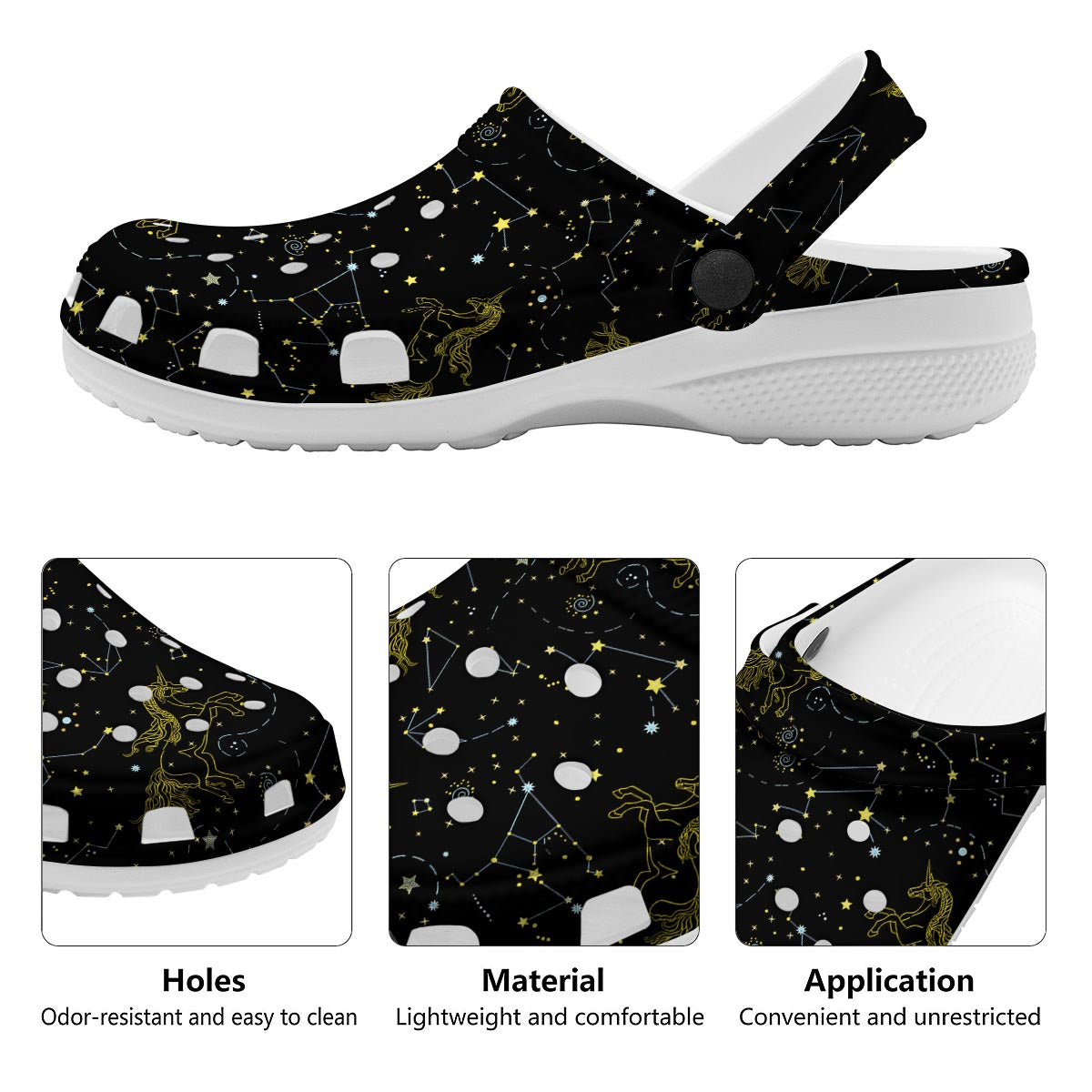 Unicorn Star Space Print Pattern Clog-grizzshop