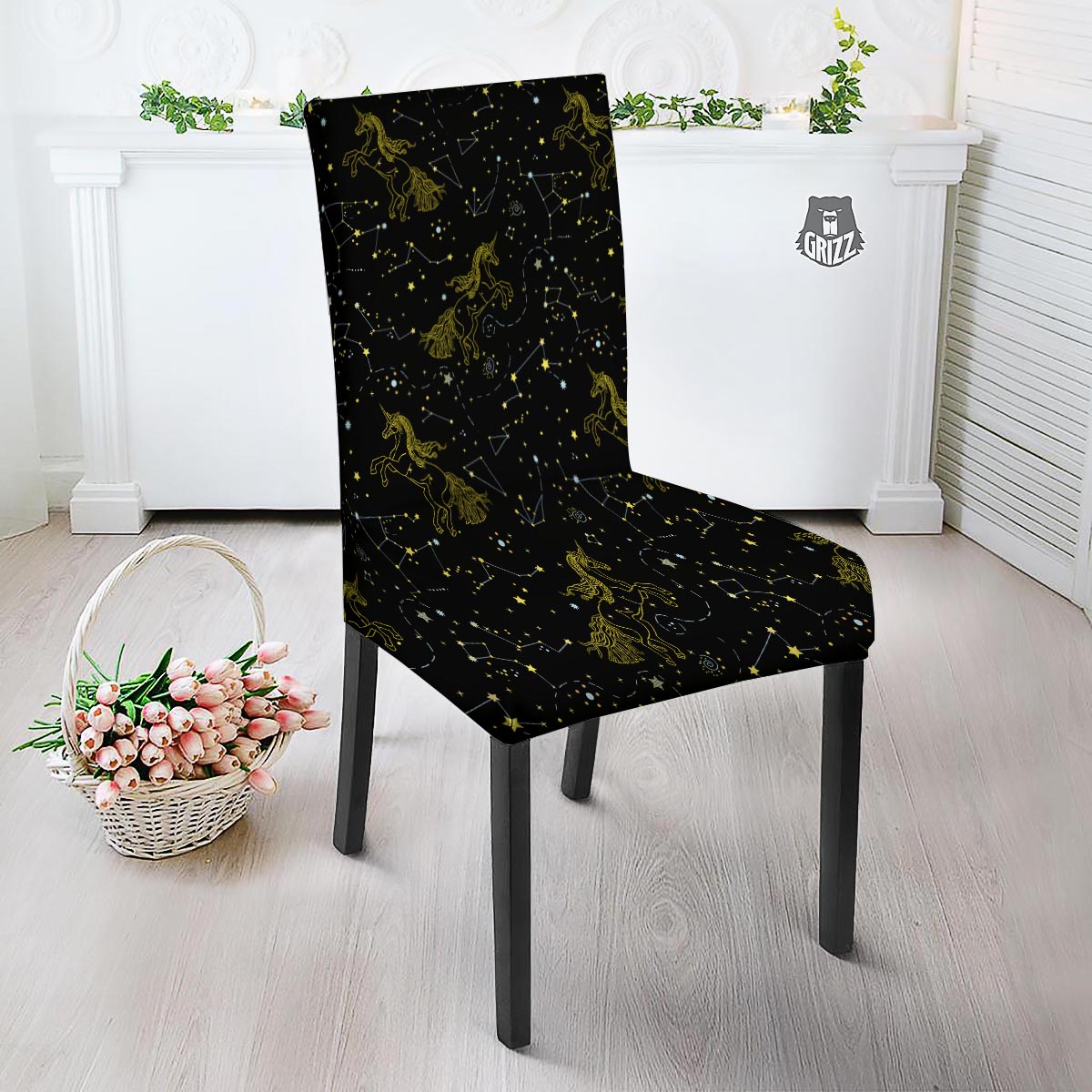 Unicorn Star Space Print Pattern Dining Chair Slipcover-grizzshop