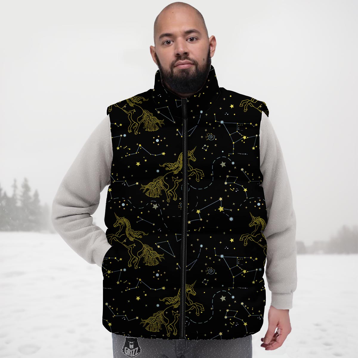 Unicorn Star Space Print Pattern Down Vest