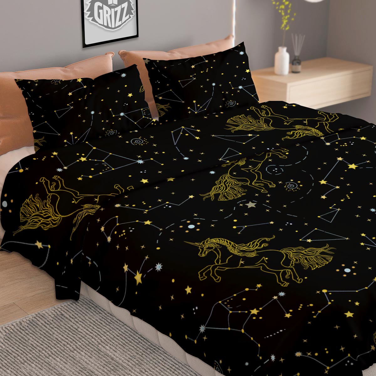 Unicorn Star Space Print Pattern Duvet Cover Bedding Set