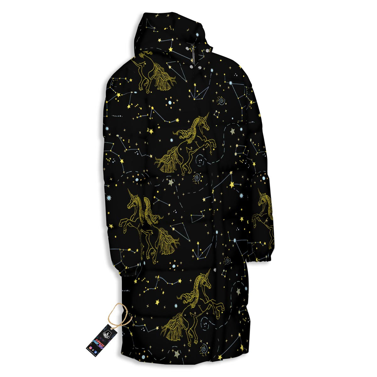 Unicorn Star Space Print Pattern Long Down Jacket-grizzshop