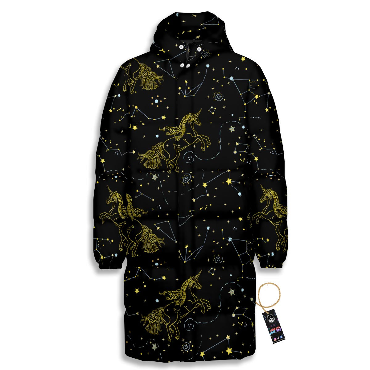 Unicorn Star Space Print Pattern Long Down Jacket-grizzshop