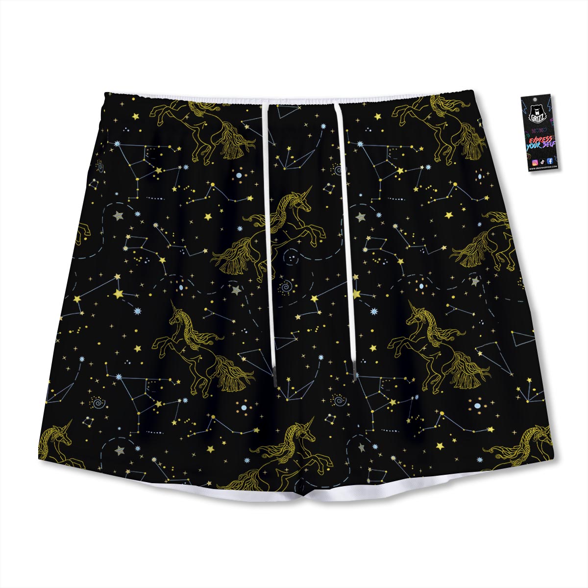 Unicorn Star Space Print Pattern Mesh Shorts