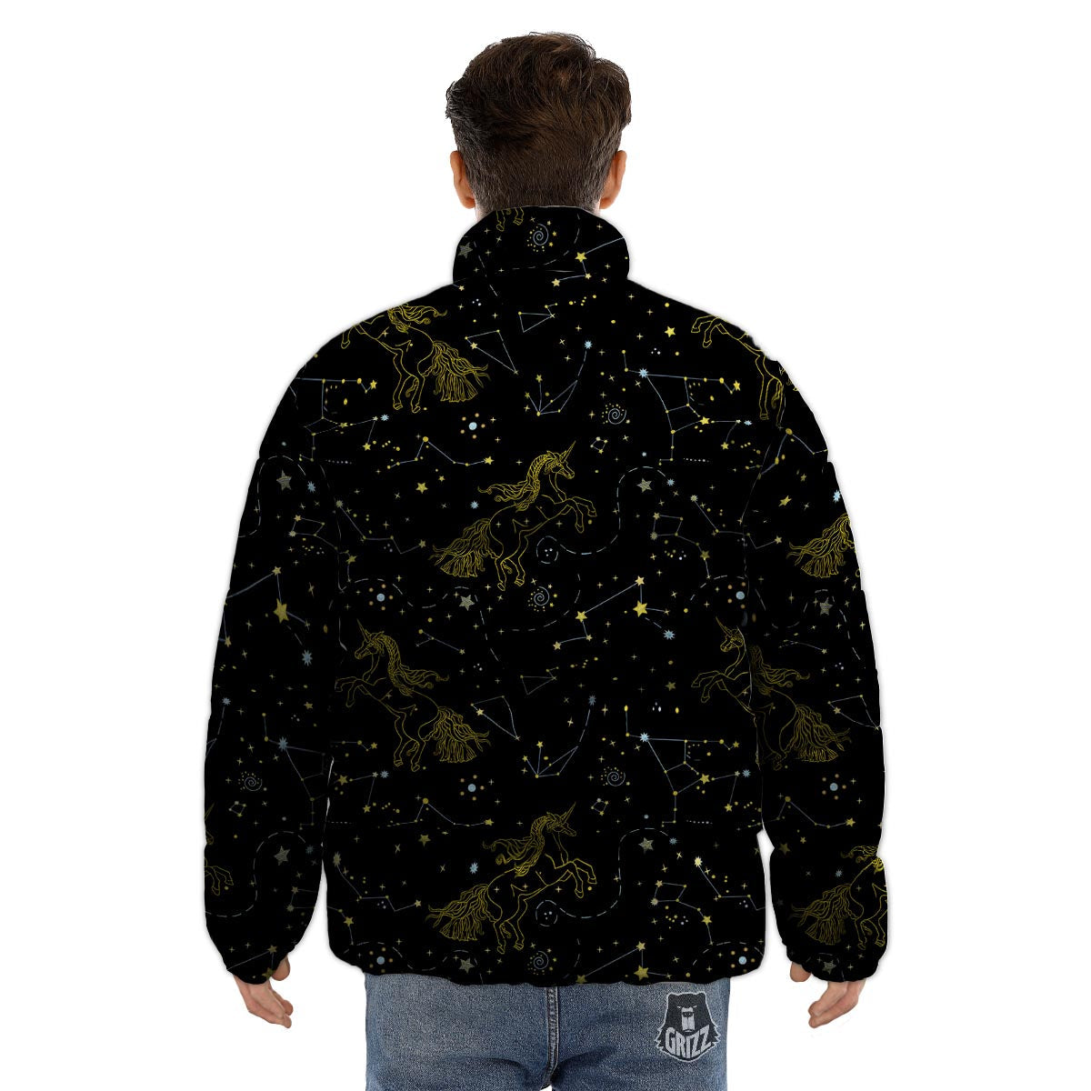Unicorn Star Space Print Pattern Puffer Jacket-grizzshop