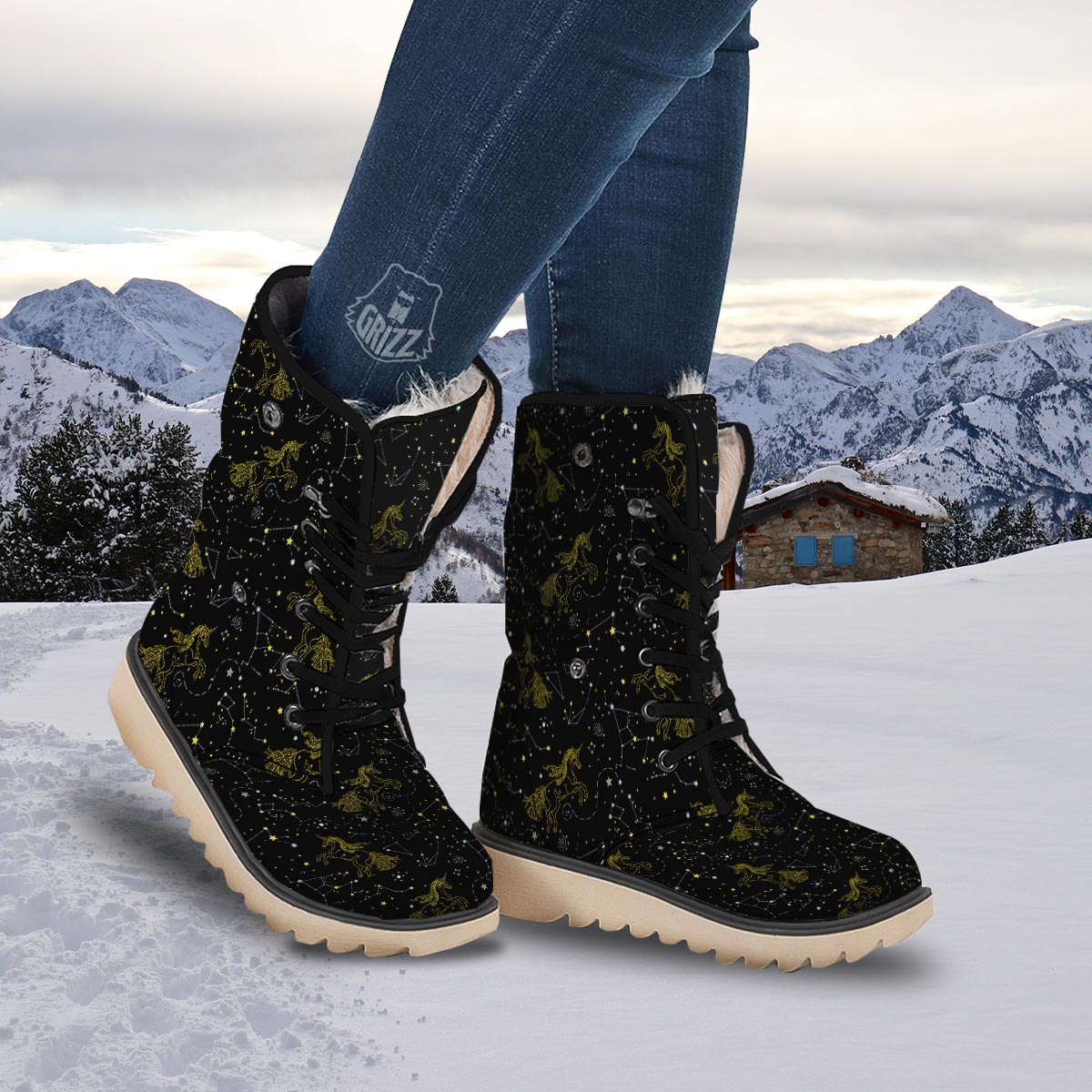 Unicorn Star Space Print Pattern Snow Boots-grizzshop