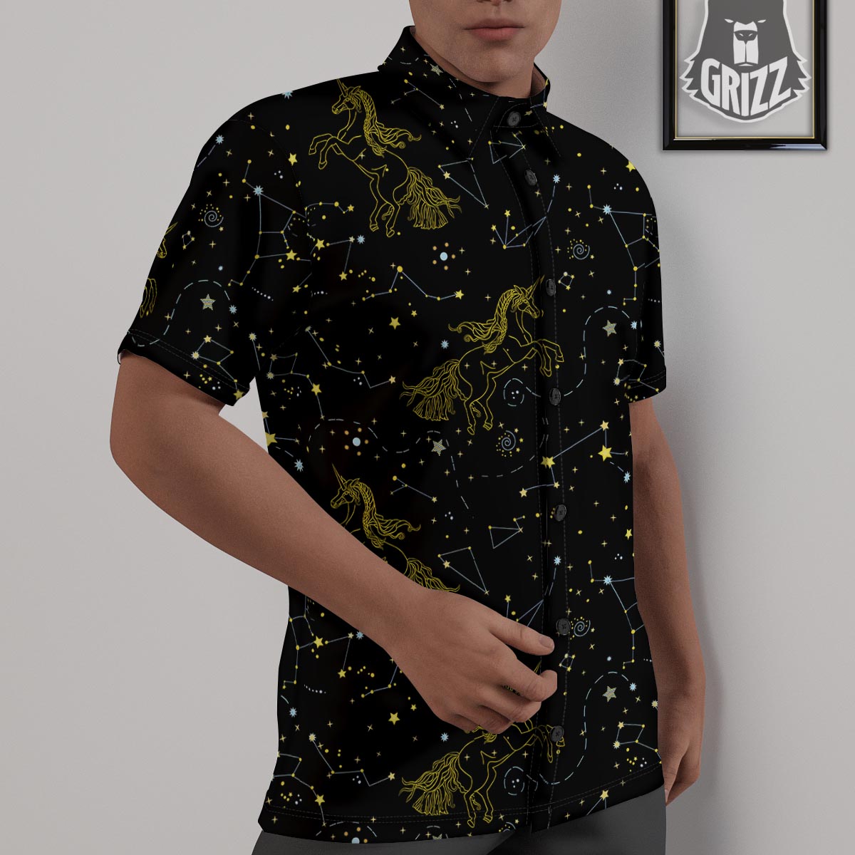 Unicorn Star Space Print Pattern Untucked Shirts-grizzshop