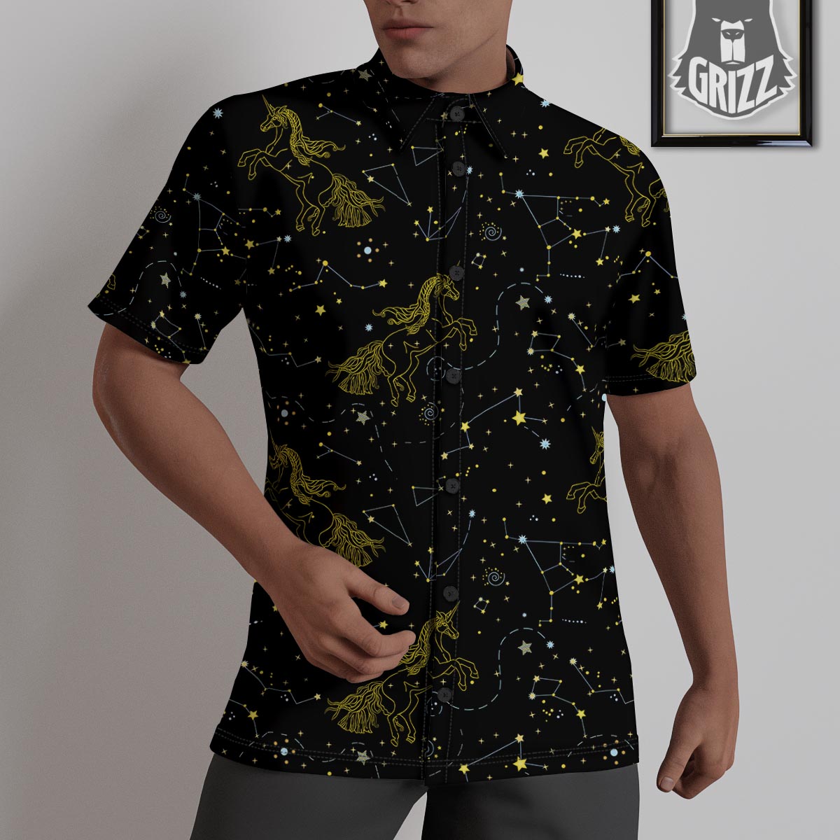 Unicorn Star Space Print Pattern Untucked Shirts-grizzshop