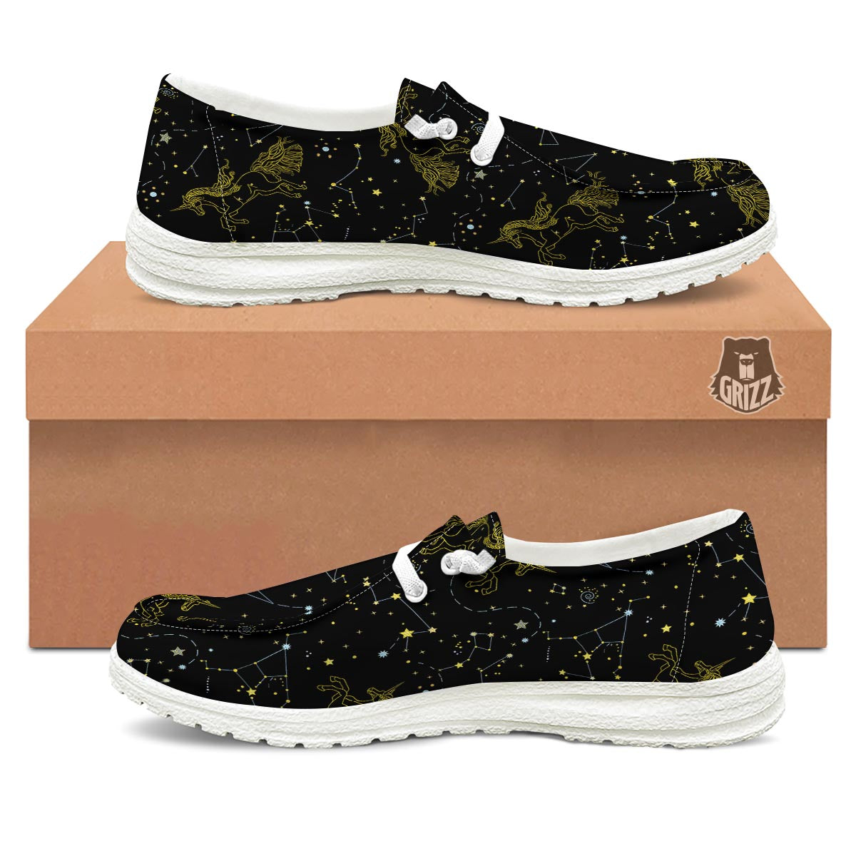 Unicorn Star Space Print Pattern White Loafers-grizzshop