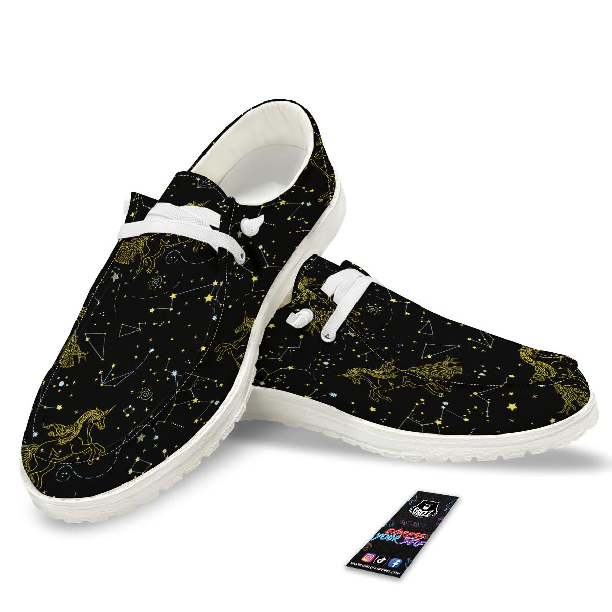 Unicorn Star Space Print Pattern White Loafers-grizzshop