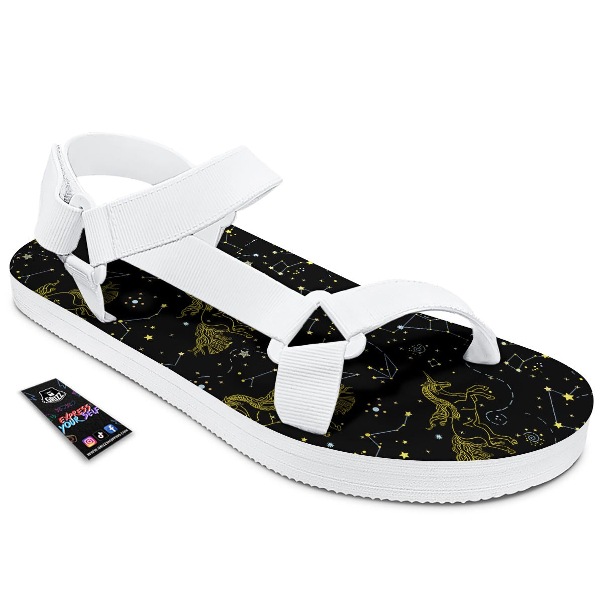Unicorn Star Space Print Pattern White Open Toe Sandals-grizzshop