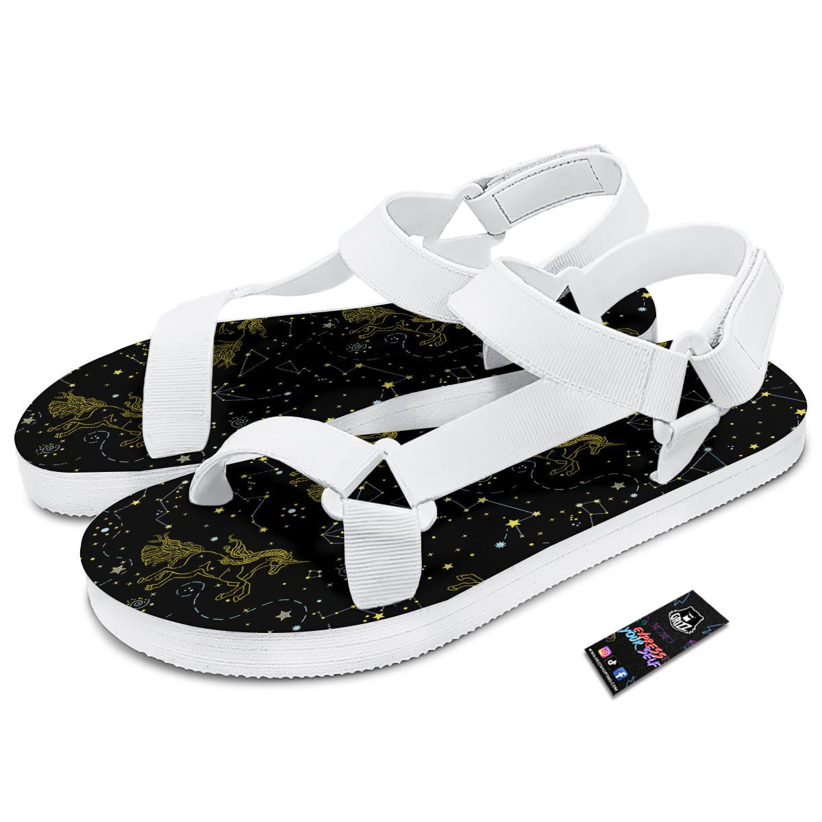 Unicorn Star Space Print Pattern White Open Toe Sandals-grizzshop