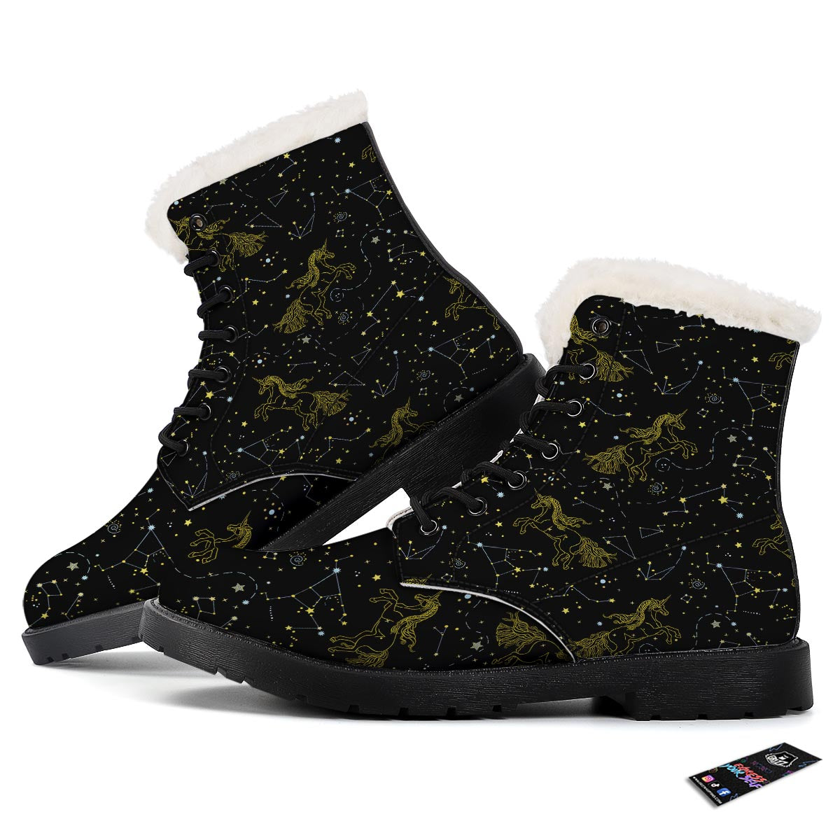 Unicorn Star Space Print Pattern Winter Boots-grizzshop