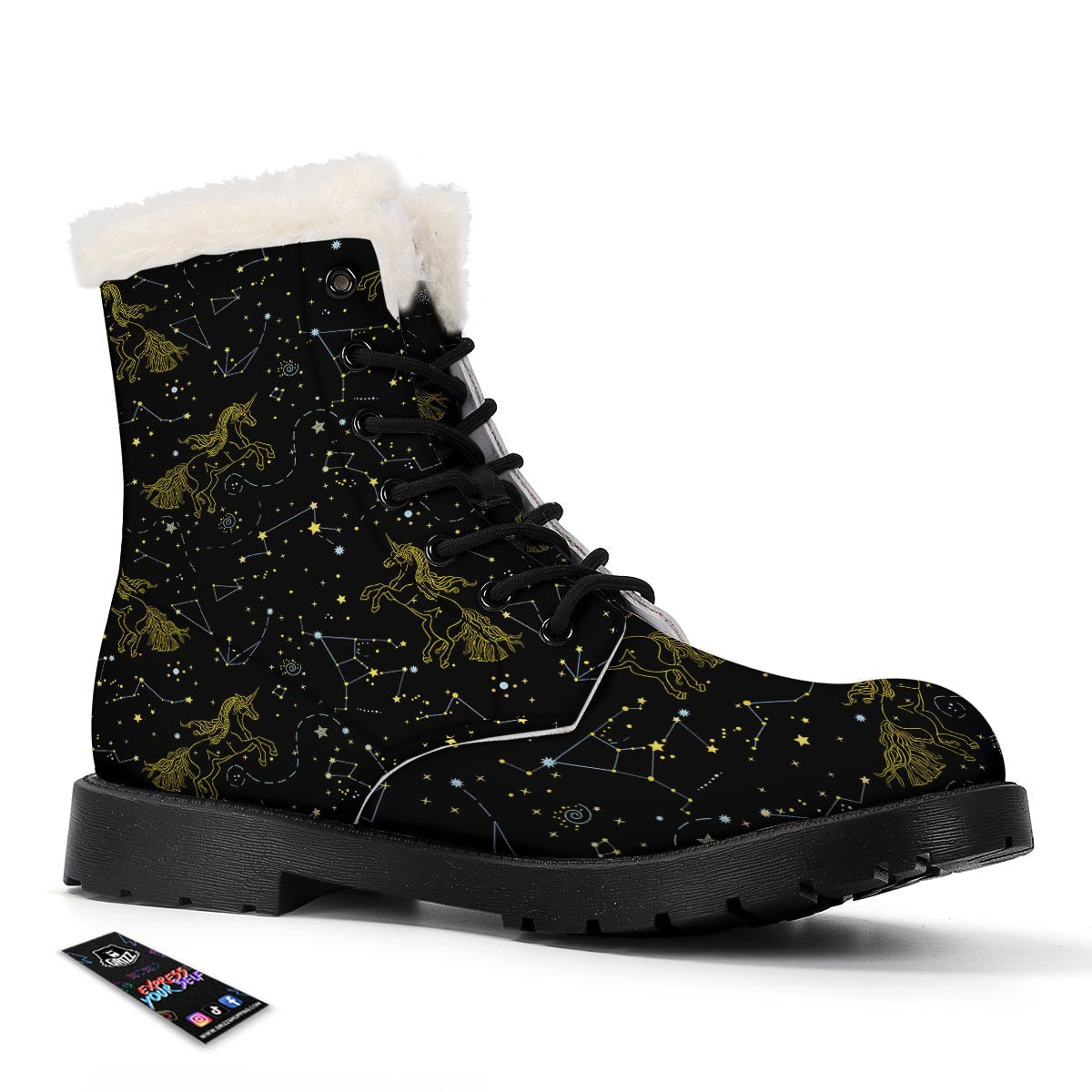Unicorn Star Space Print Pattern Winter Boots-grizzshop