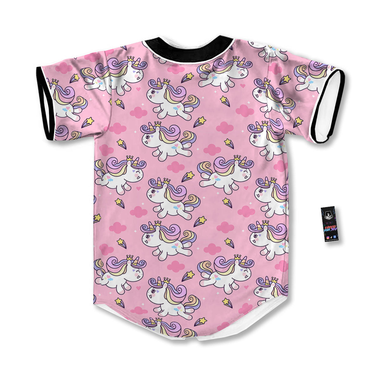 Unicorn White Girly Print Pattern Baseball Jersey-grizzshop