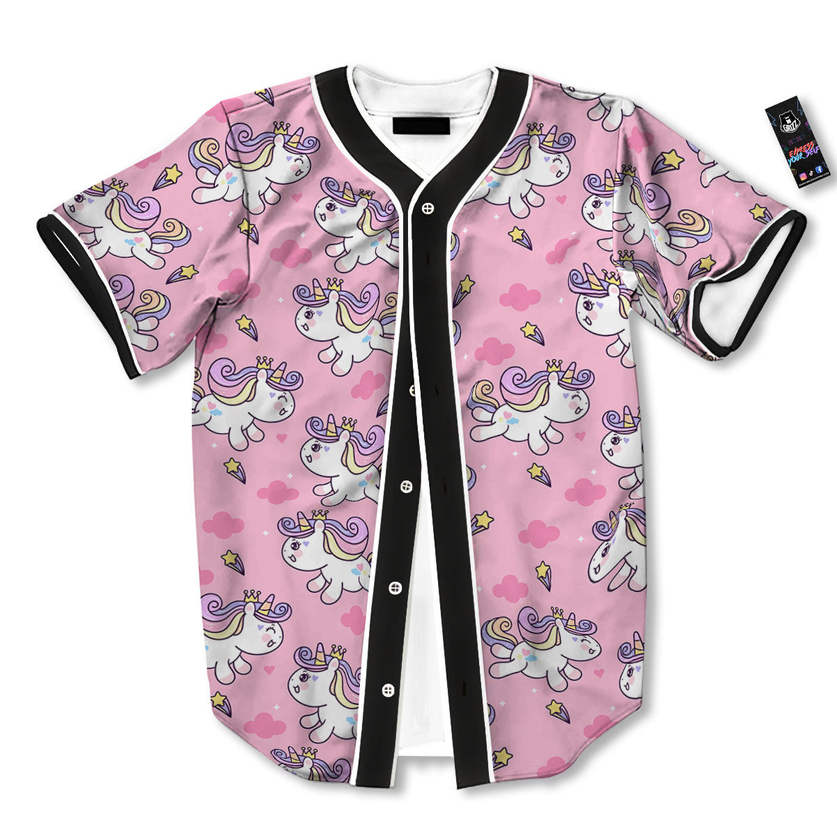 Unicorn White Girly Print Pattern Baseball Jersey-grizzshop