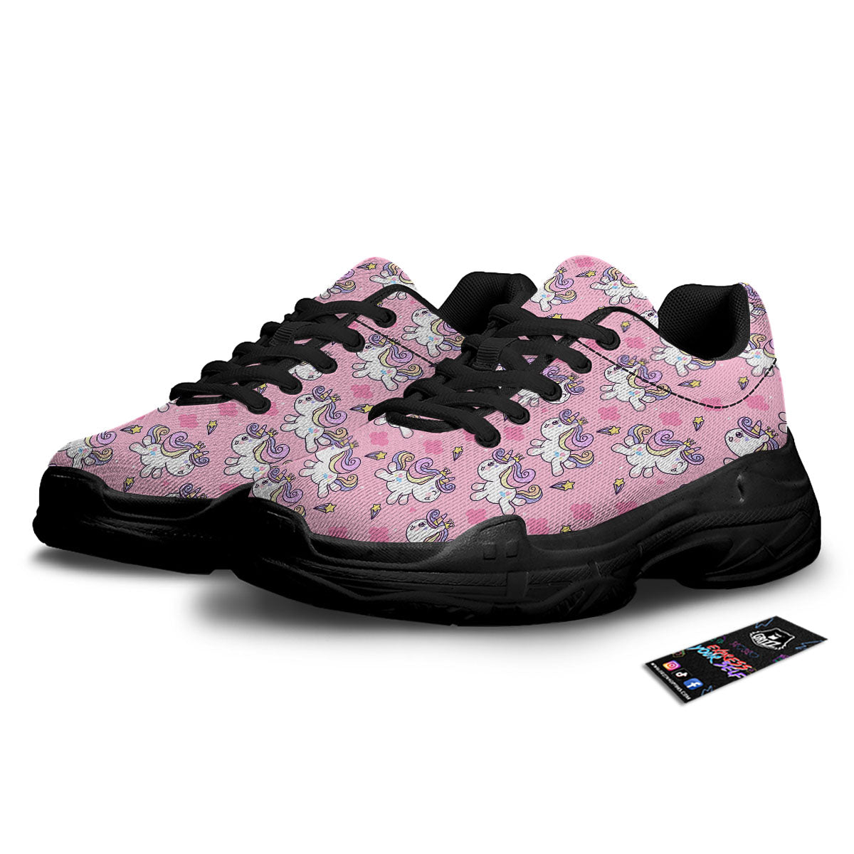 Unicorn White Girly Print Pattern Black Chunky Shoes-grizzshop