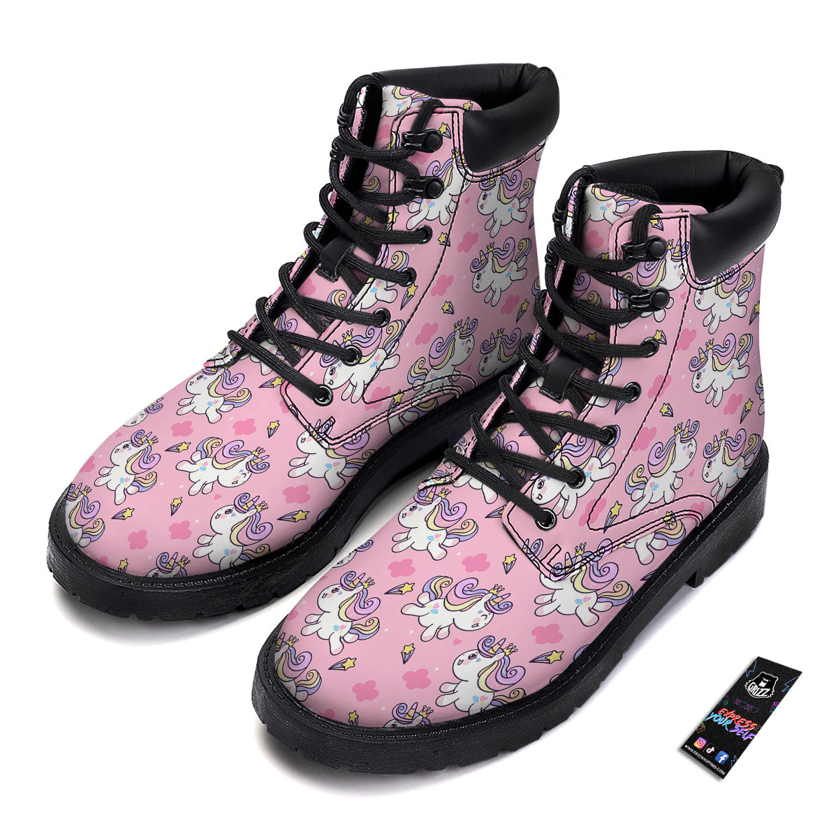 Unicorn White Girly Print Pattern Boots-grizzshop
