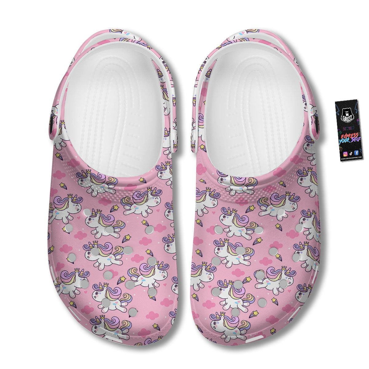 Unicorn White Girly Print Pattern Clog-grizzshop