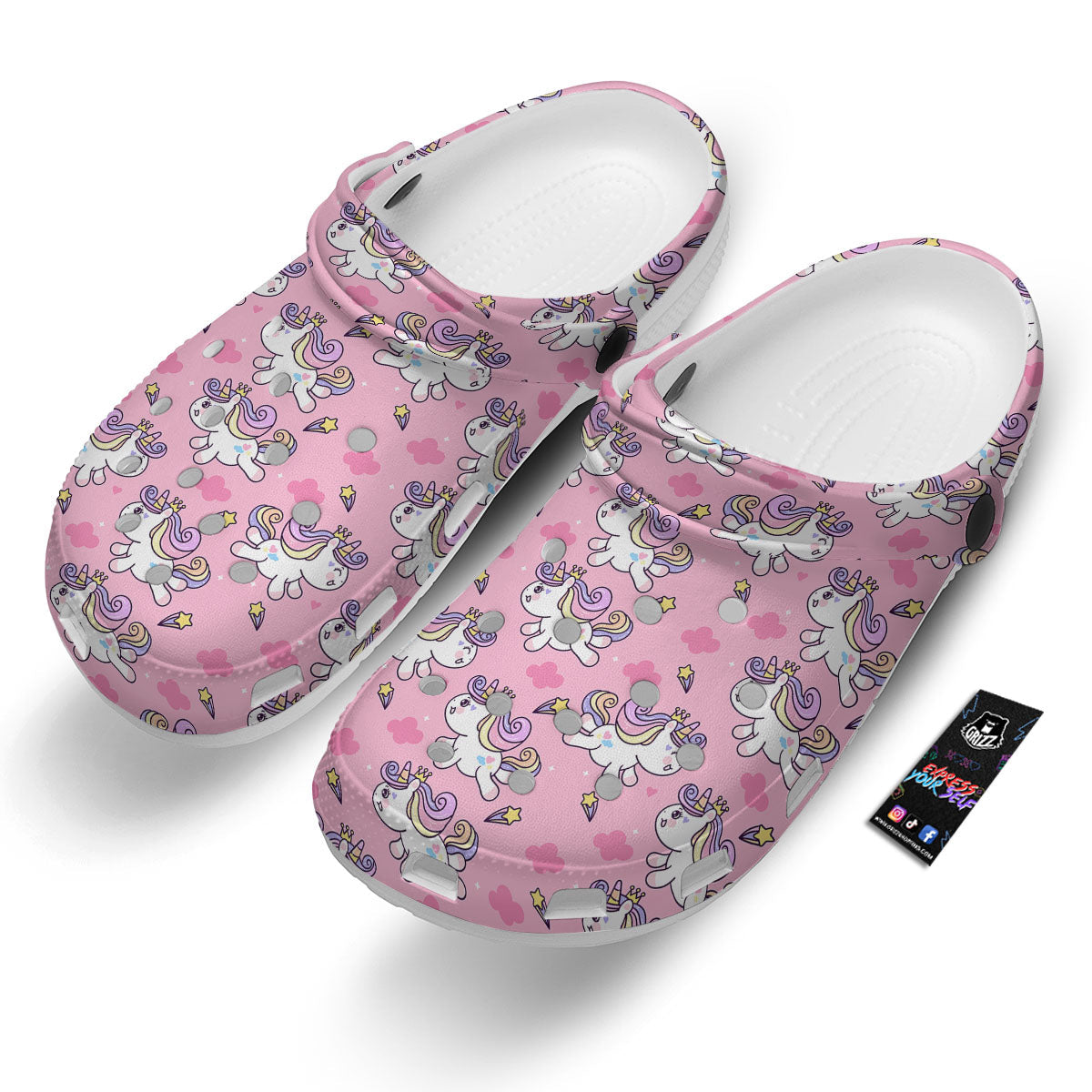 Unicorn White Girly Print Pattern Clog-grizzshop