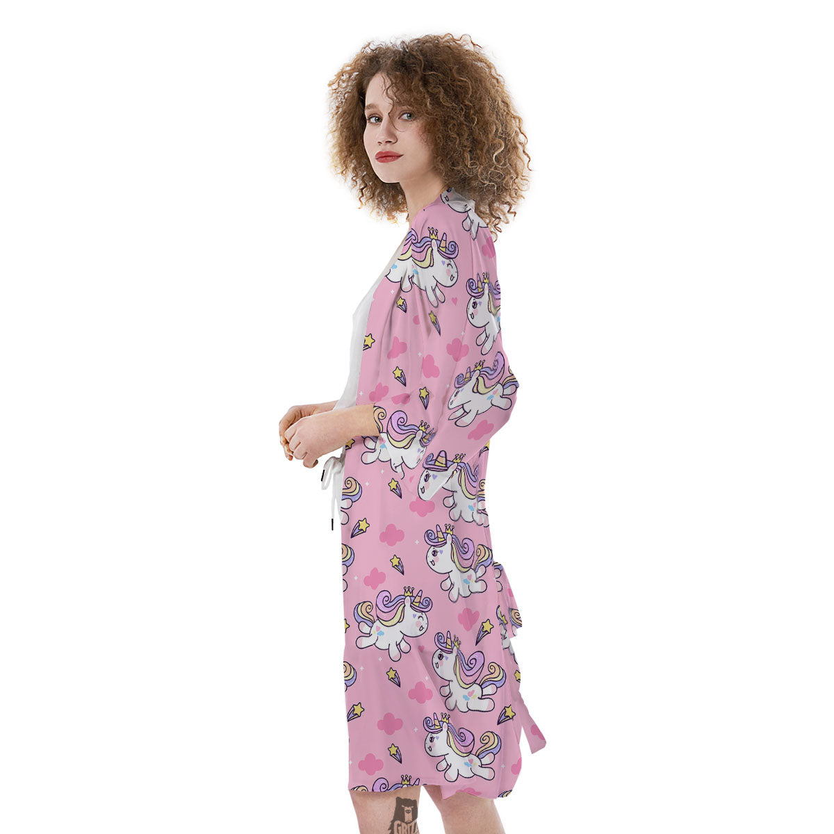 Unicorn White Girly Print Pattern Kimono-grizzshop