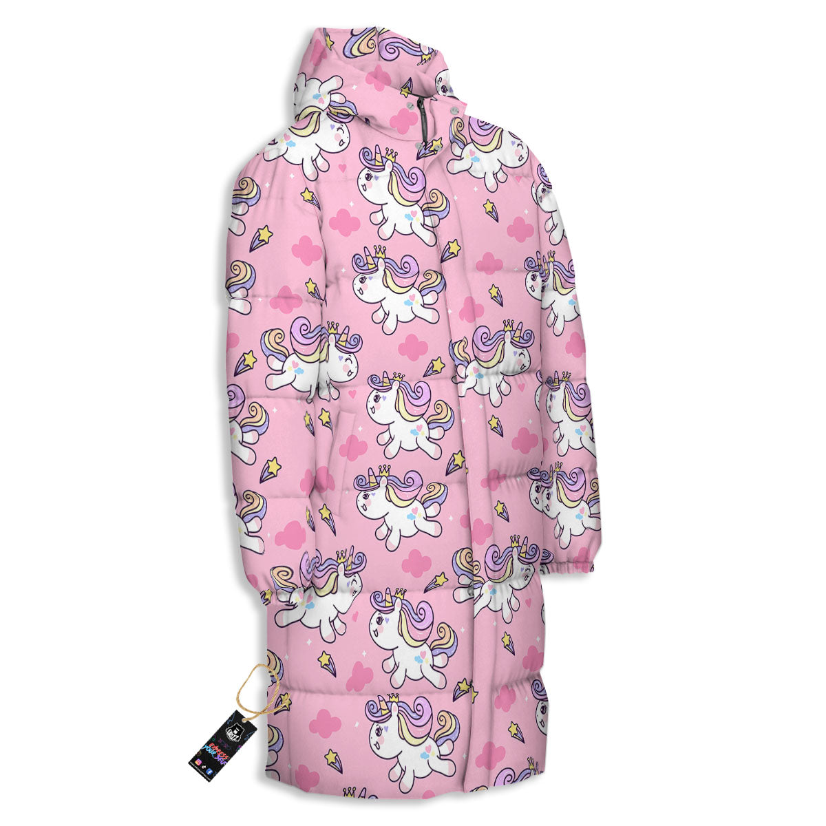 Unicorn White Girly Print Pattern Long Down Jacket-grizzshop