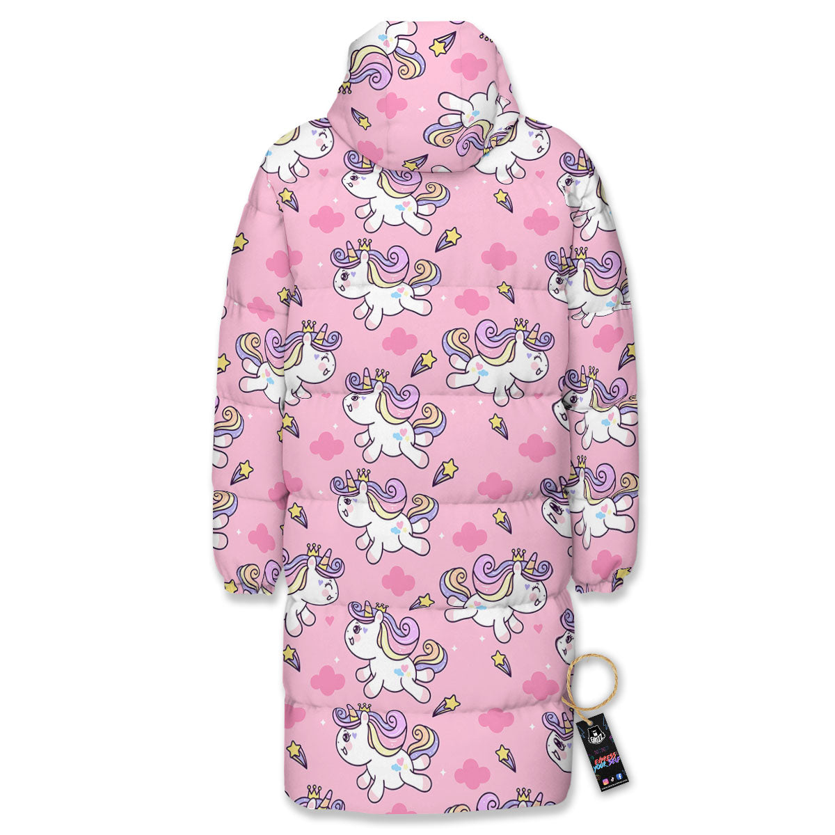 Unicorn White Girly Print Pattern Long Down Jacket-grizzshop
