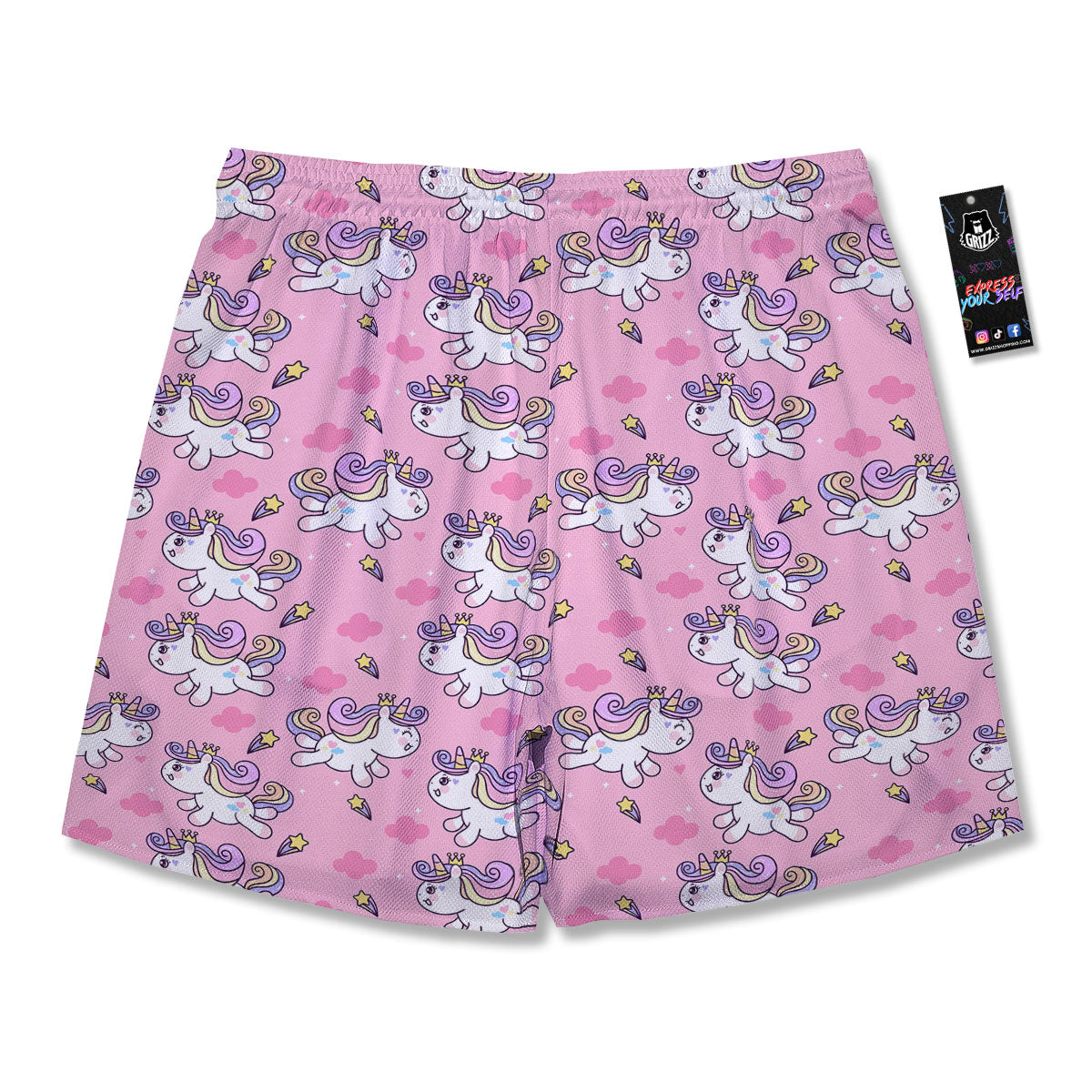 Unicorn White Girly Print Pattern Men's Running Shorts-grizzshop