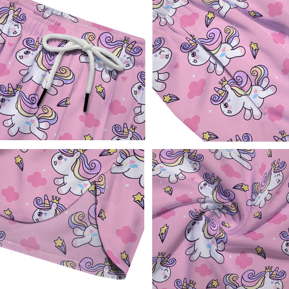 Unicorn White Girly Print Pattern Men's Running Shorts-grizzshop