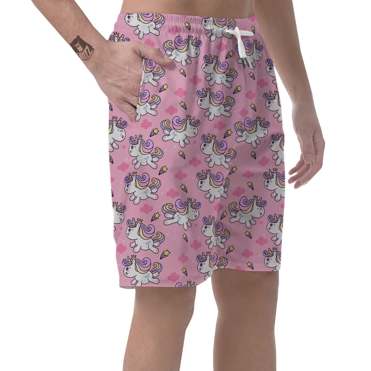 Unicorn White Girly Print Pattern Men's Shorts-grizzshop