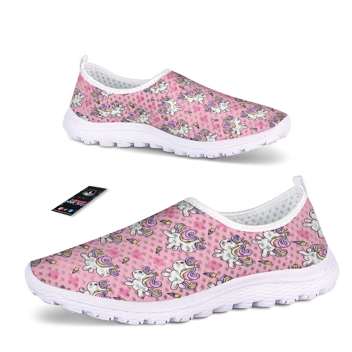Unicorn White Girly Print Pattern Nurse Shoes-grizzshop